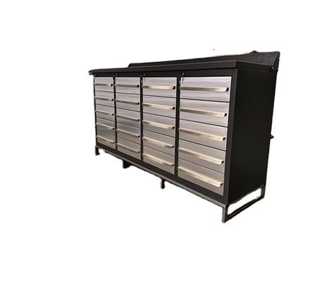 Επαγγελματικό τραπέζι εργασίας από ανοξείδωτο χάλυβα με προσαρμόσιμα συρτάρια και φινίρισμα σε σκόνη