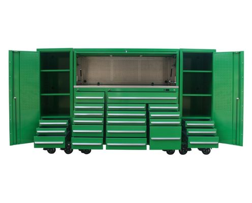 Εργαστήριο γκαράζ καφέ 96 ίντσες 16 συρτάρι Rolling εργαλεία ντουλάπι με πλευρικό ντουλάπι και Hutch