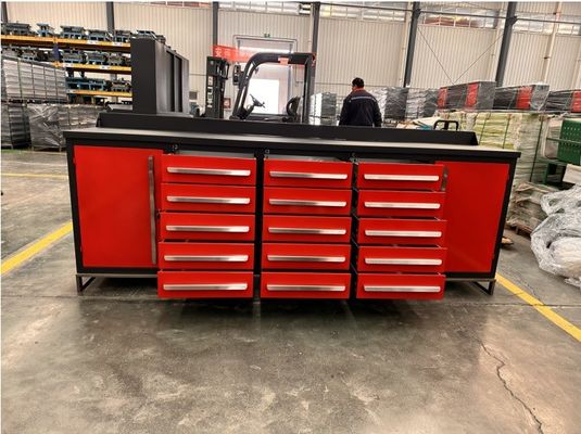 Προσαρμοσμένο βαρύ εργοστάσιο αναδιπλούμενο πάγκο εργασίας με 5 ίντσες PU κυψέλες και κλειδαριά κλειδί