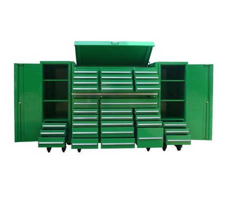 31 Τραπέζι Μεταλλικών Εργαλείων με πλευρικά ντουλάπια και χειροπέδες από ανοξείδωτο χάλυβα